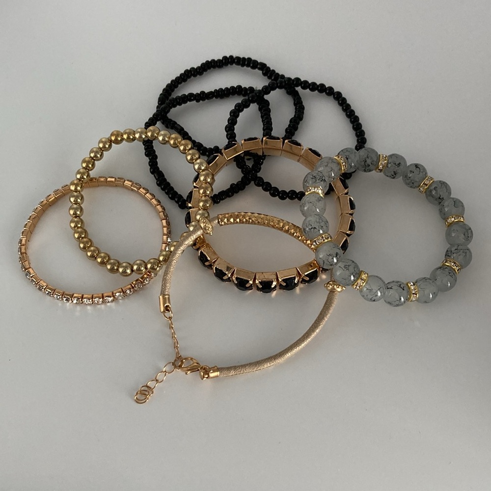 Bohemian Bracelet New Stretch Stackable Black & G… - image 4